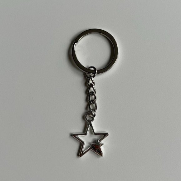Y2K 2000 silver double star pendant keyring for keychain - Picture 4 of 5